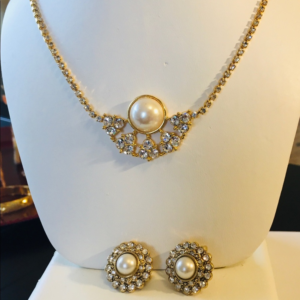 Monet Faux Pearl Necklace and Earrings